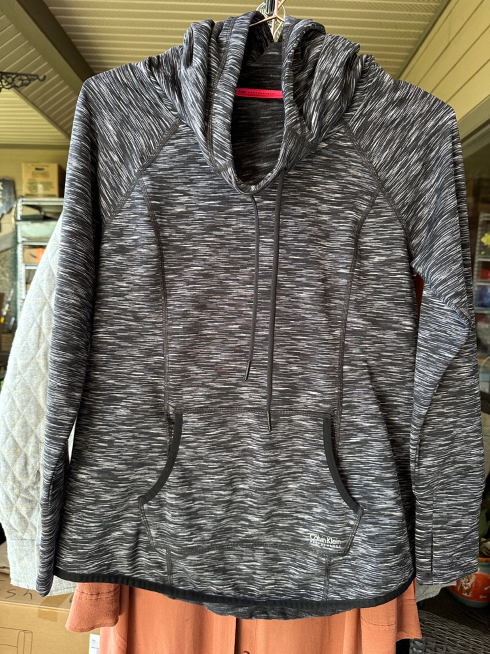 Calvin Klein Gray Marled Cowl Neck Hooded Pullover